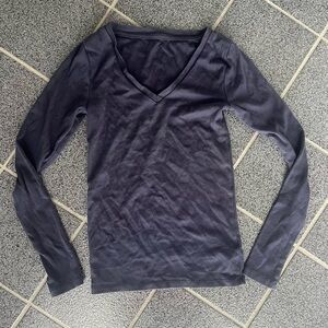 Women's Navy Blue V-Neck Long Sleeve Top